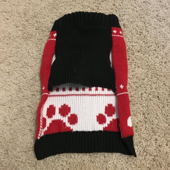 Black Quilted 'Fetch' Dog Hoodie + Doggy Paw Knit Sweater - Picture 3 of 13